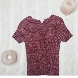 Forever 21 Red Lace Up Stretch Sweater Shirt